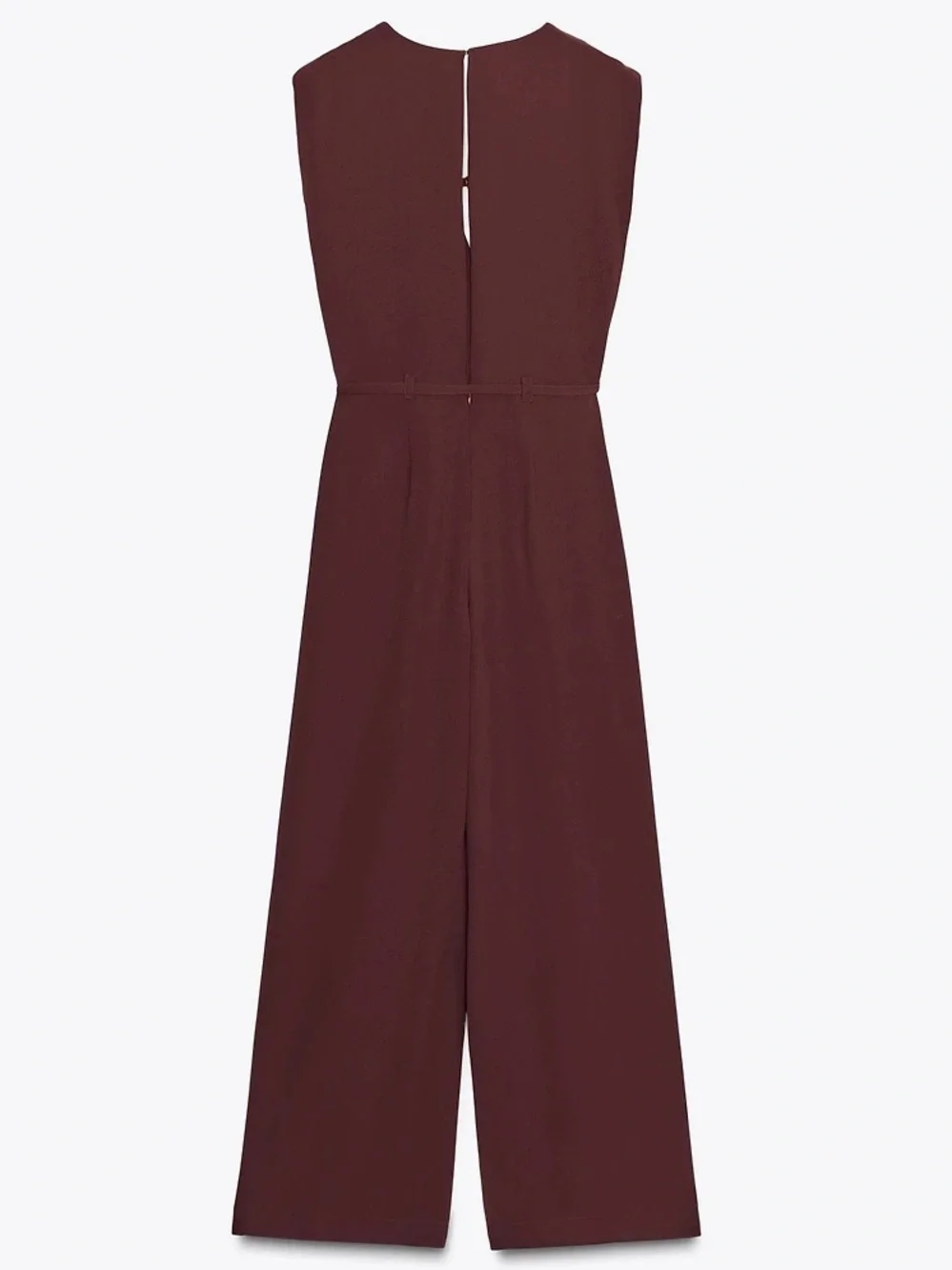 Zara Wide-Leg Belted Jumpsuit Maroon Size Small Elegant V-Neck Wide Leg - Picture 5 of 16